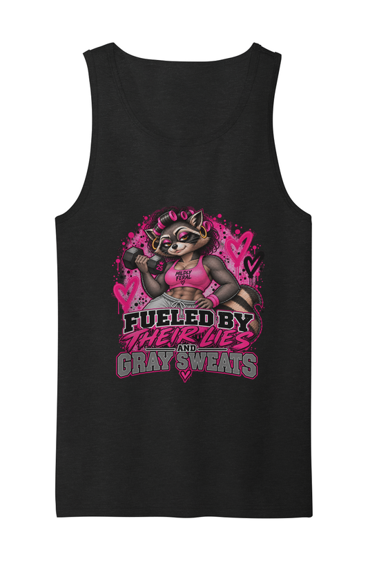 Fueled by Their Lies Gray Sweats Ramona s Closet Mildly Feral Tri Blend Tank