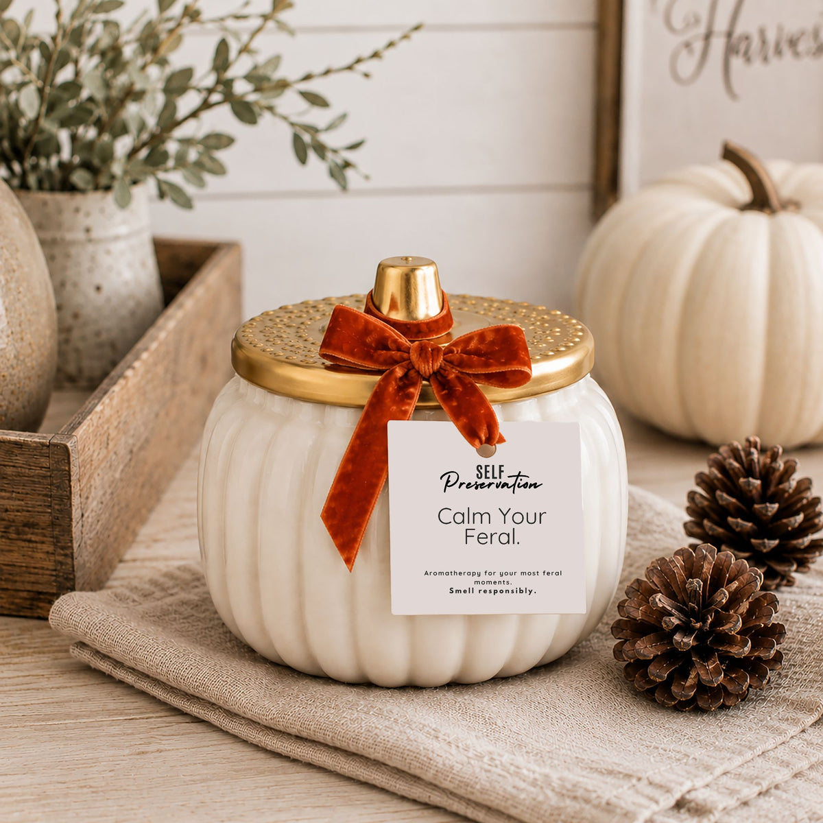 Harvest Your Peace | Ivory Ceramic Pumpkin Candle