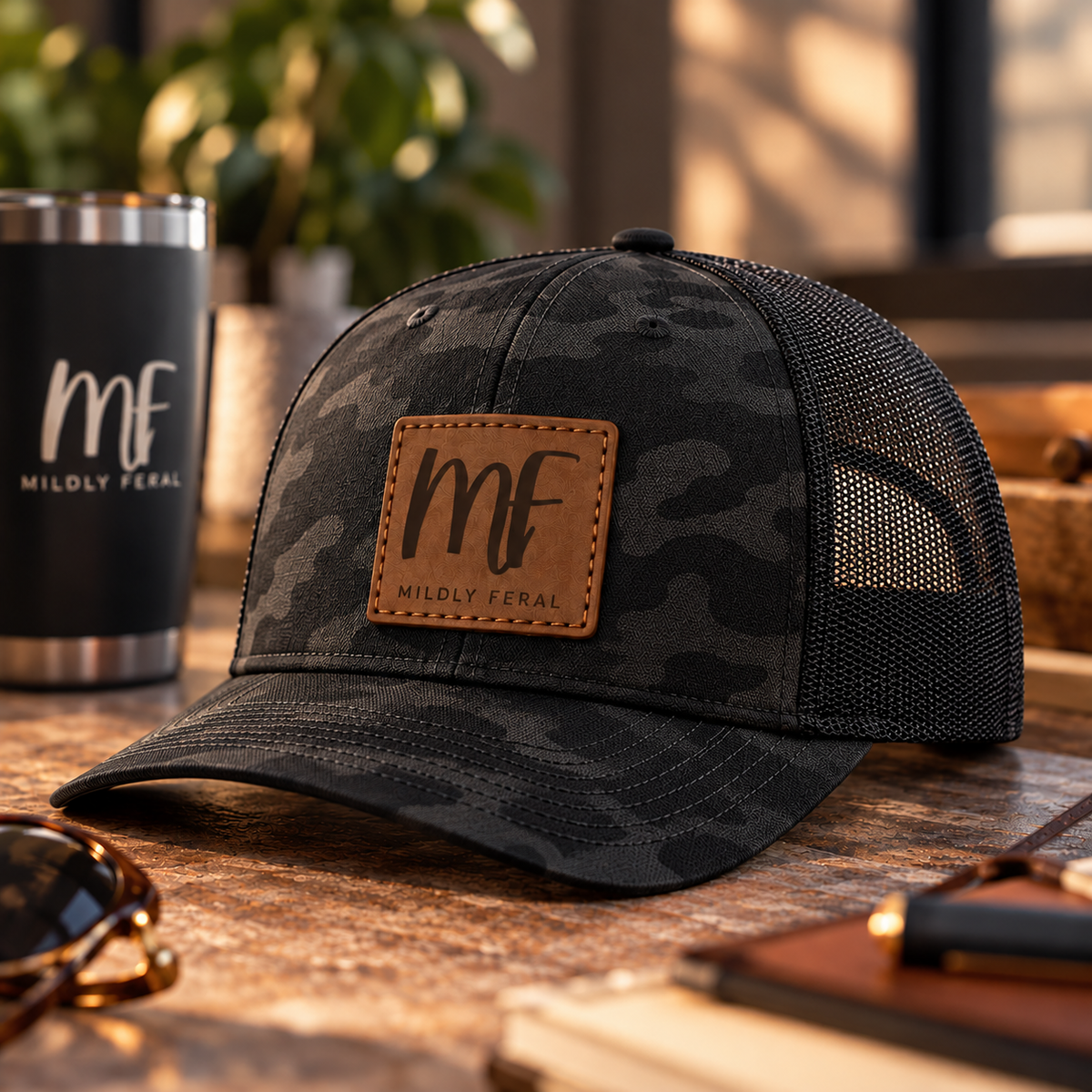 Mildly Feral Genuine Leather Patch Richardson Trucker Hat