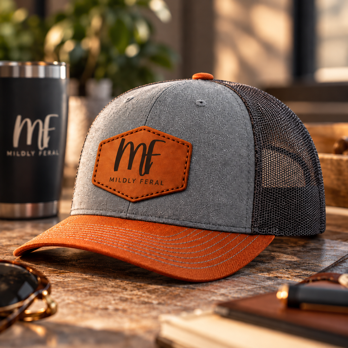 Mildly Feral Genuine Leather Patch Richardson Trucker Hat