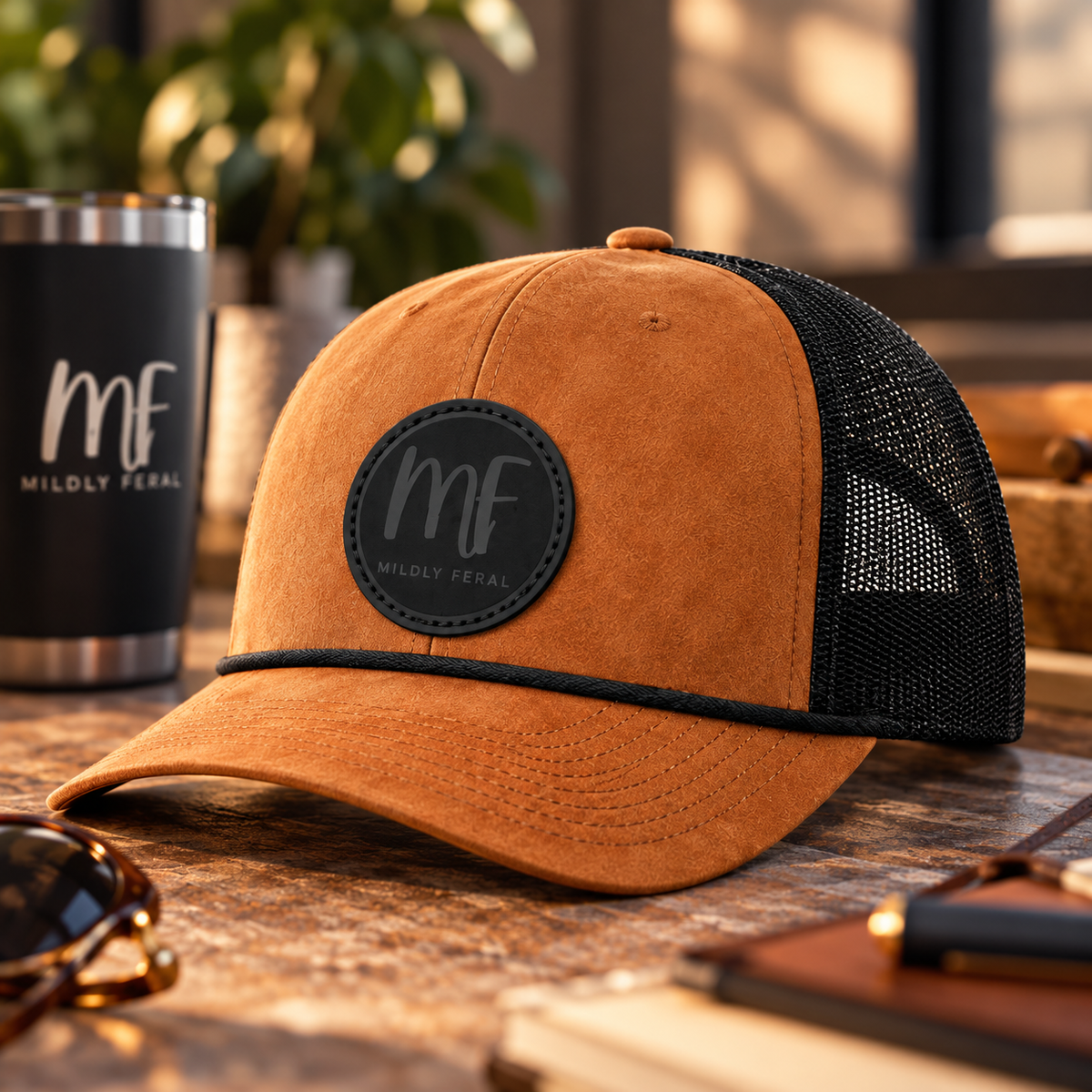 Mildly Feral Genuine Leather Patch Richardson Trucker Hat